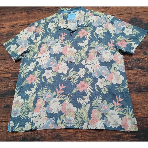Tommy Bahama Other - Tommy Bahama‎ 100% Silk Loop Collar Camp Shirt Men's XXL Floral Blue